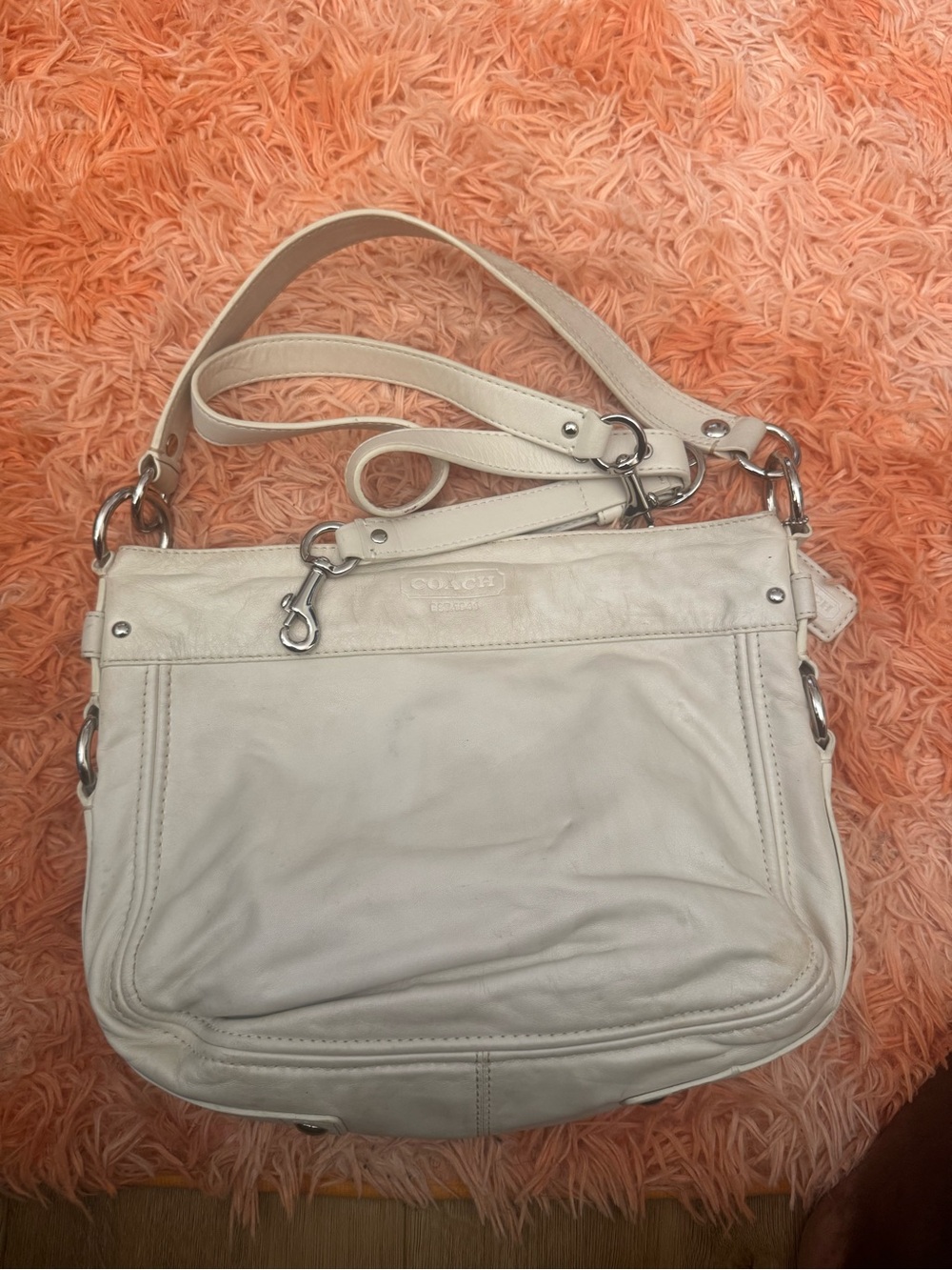 Coach White Leather Shoulder Bag with Silver Hardware